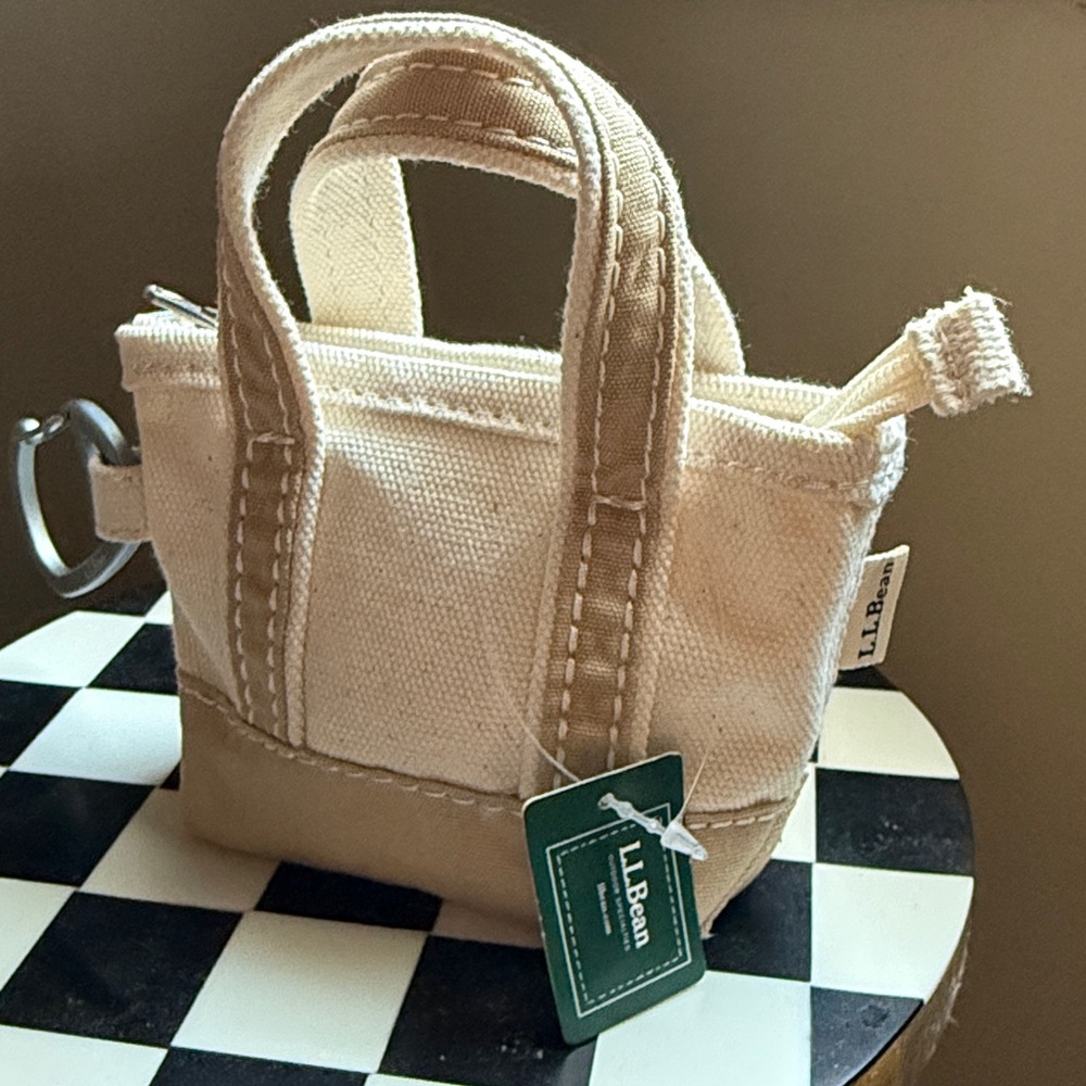 L.L. Bean Mini Canvas Tote in Beige Cream bag charm keychain - Picture 8 of 9